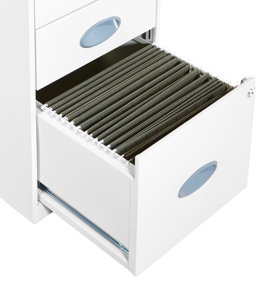 3 Drawer Locking Metal File Cabinet With Top Shelf, White