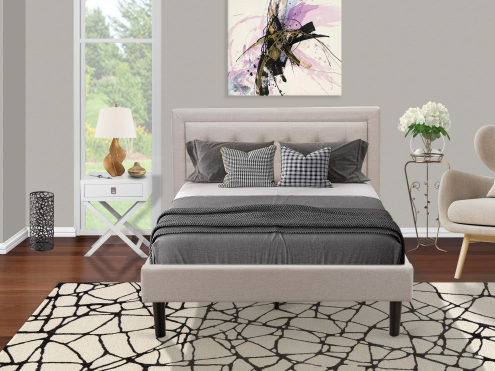 2-PieceFannin Set For Bedroom, 1 Upholstered Bed, Small Nightstand, Mist Beige