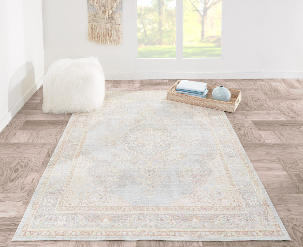 Isabella ISA-1 Machine Made Area Rug, Blue, 4'x6'