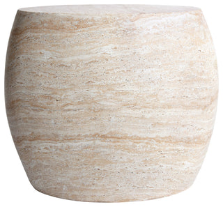 Oval Travertine Stone Finish Italian Design MgO Side Accent Table
