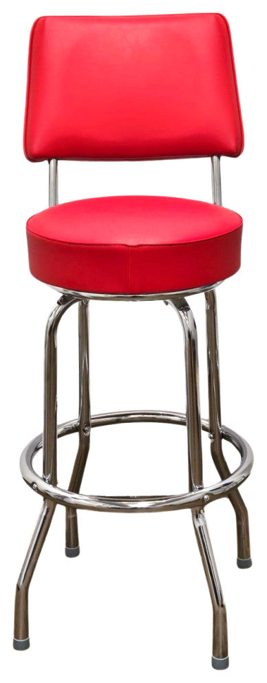 Retro Home Single Ring Upholstered 30" Swivel Bar Stool with Back, Red