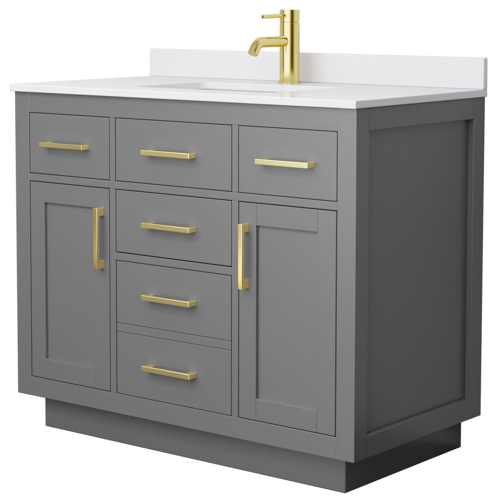 Beckett TK 42" Dark Gray Single Vanity,  Cultured Top, Gold Trim