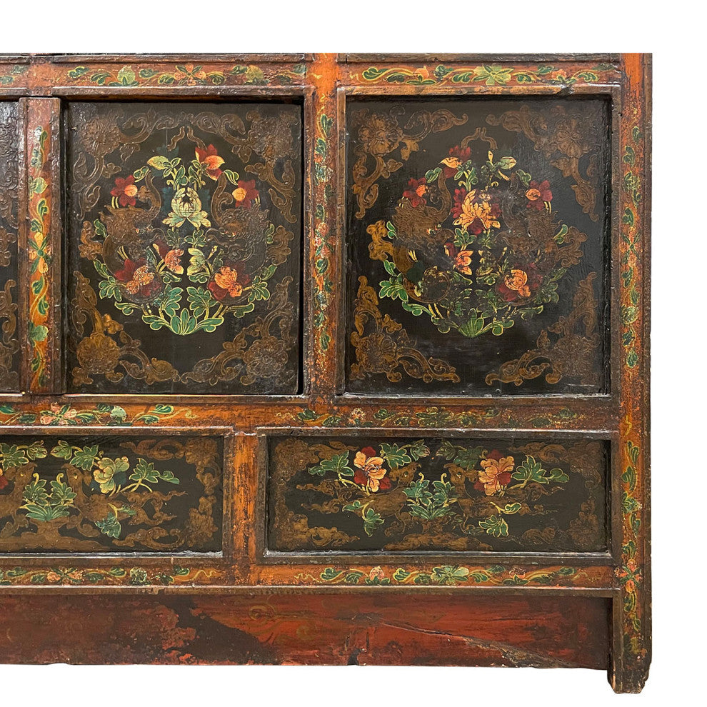 Consigned 19th Century Antique Tibetan Hand Painted Credenza Storage Cabinet