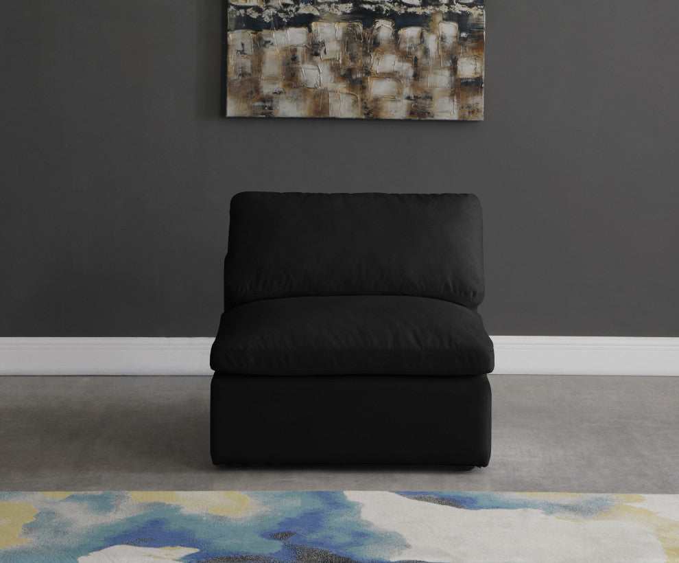 Plush Velvet / Down Standard Comfort Modular Chair, Black, Armless Chair