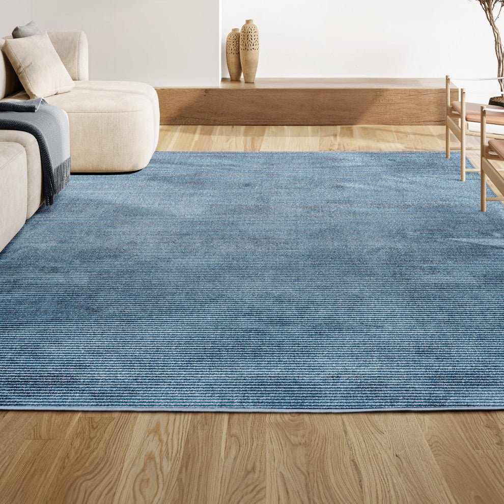 Cole Modern Minimalist Pinstripe High-Low Area Rug
