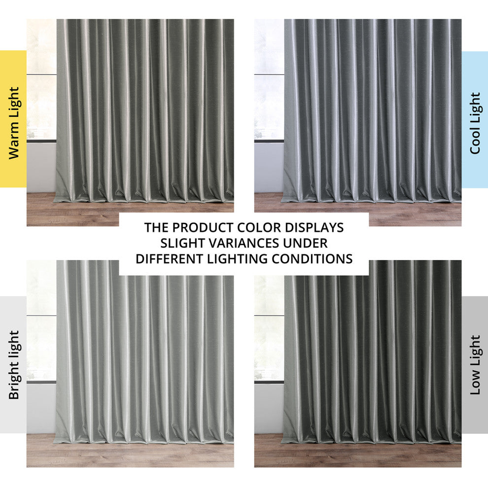 Blackout Extra Wide Vintage Textured Faux Dupioni Curtain, Silver, 100"x96"