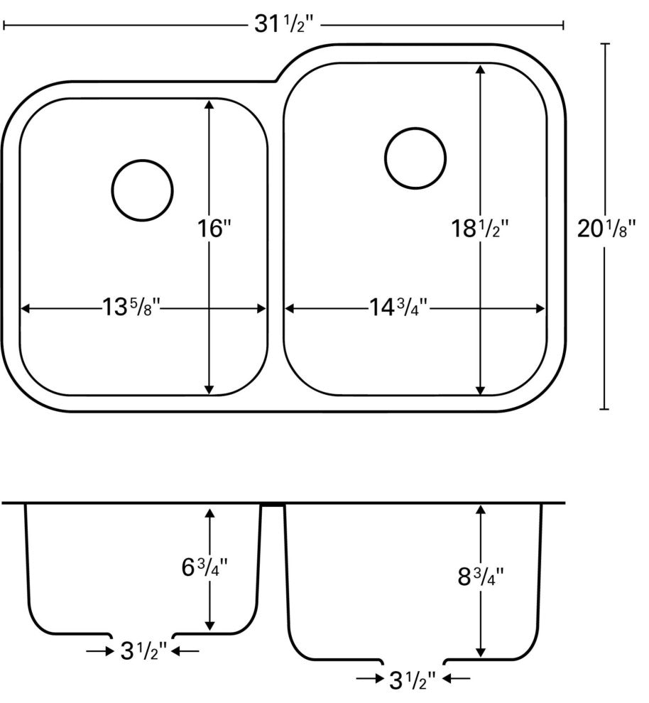 Karran Undermount Stainless Steel 32" Double Bowl Kitchen Sink