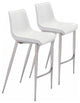 Set of Two White Faux Leather and Steel Modern Stitch Bucket Bar Chairs