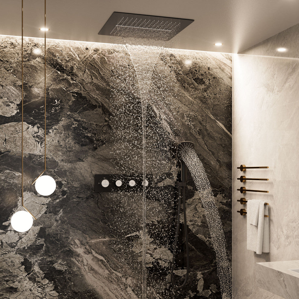 Multifunctional concealed large overhead spray luxury shower system, Matte Black