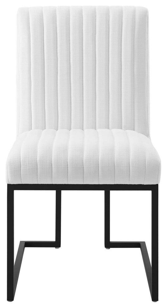 Tufted Side Dining Chair, Set of 2, Fabric, Metal, White, Cafe Bistro Restaurant
