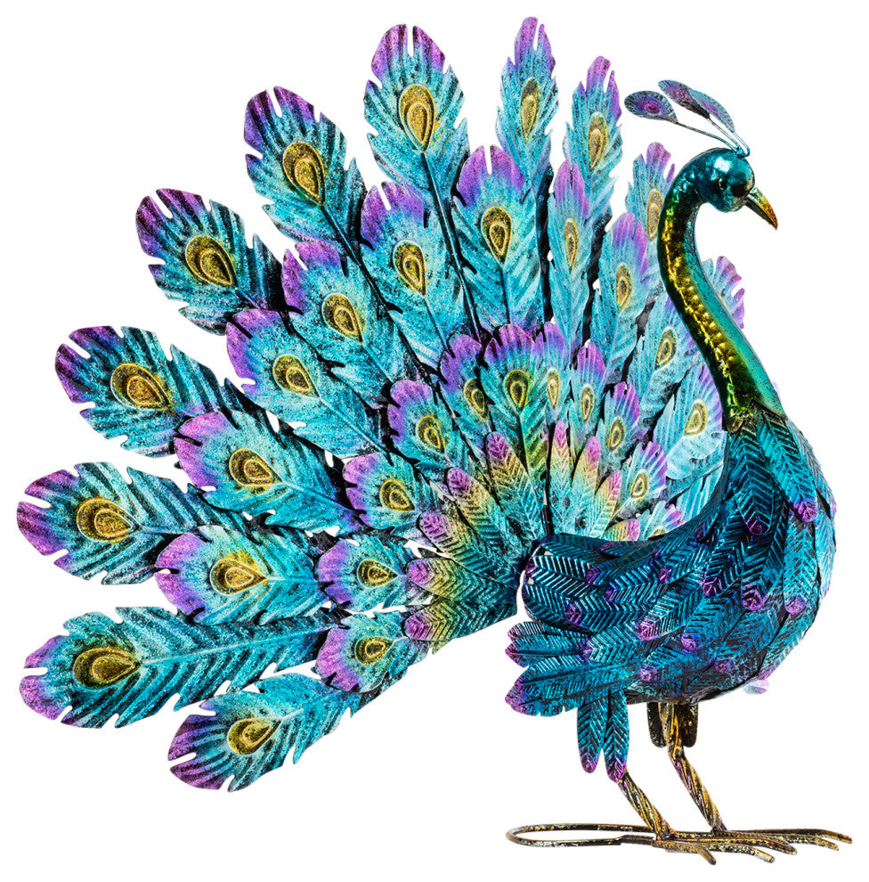 Alpine Metal Peacock Outdoor Statue, 22"Tall