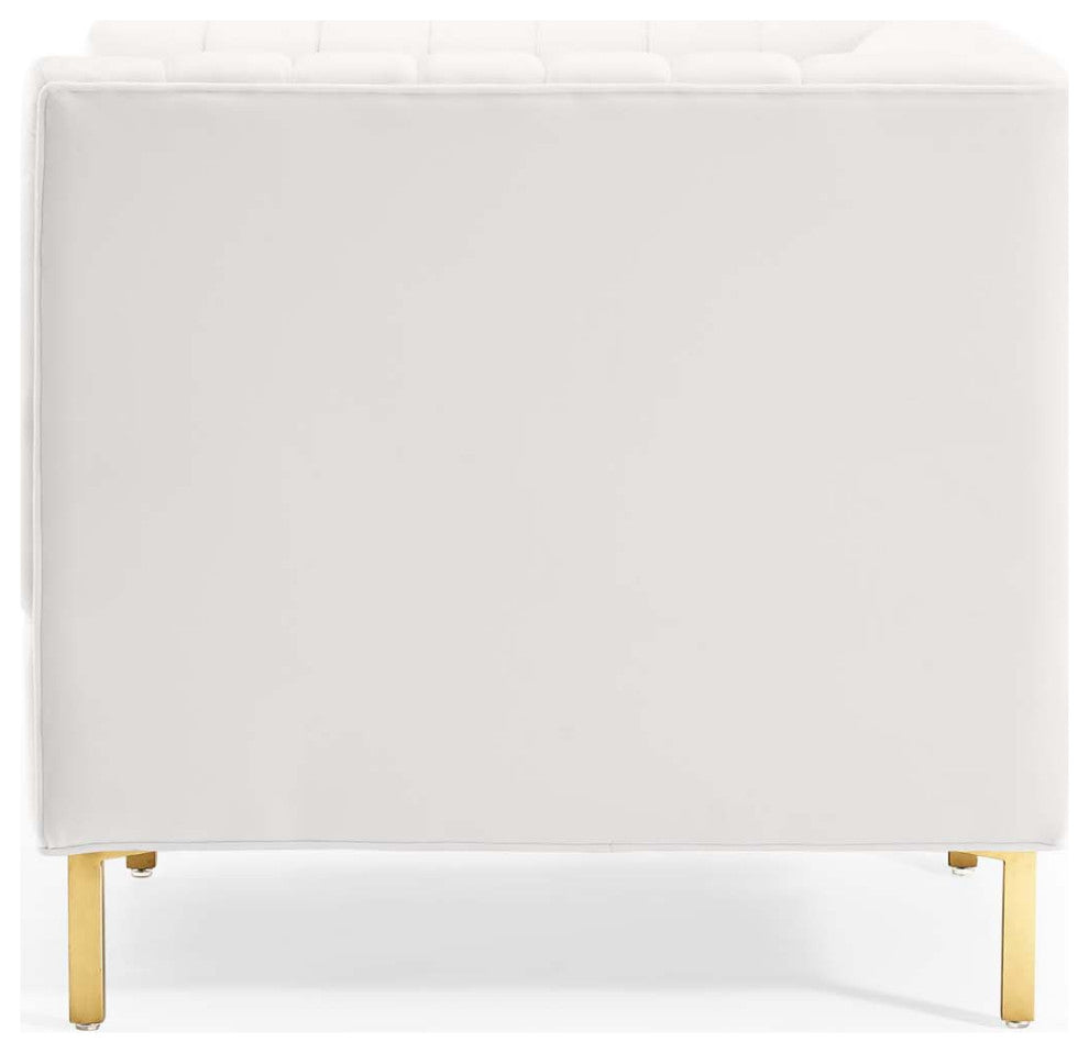 Tufted Armchair Accent Chair, Velvet, White, Modern, Living Lounge Hospitality