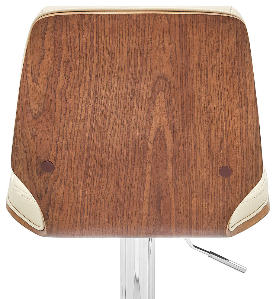 Sabine Adjustable Swivel Faux Leather and Black Metal Bar Stool, Cream