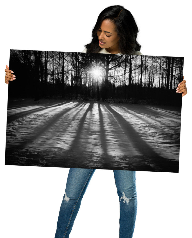 Country Wall Art: Winter Shadows Black & White Landscape Unframed Print, 24" X 36"