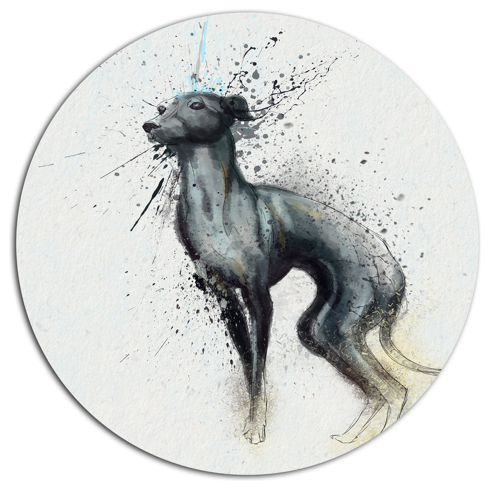 Black Dog Watercolor With Splashes, Animal Round Wall Art, 23"