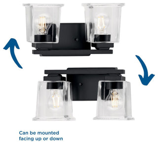 Gilmour Collection 2-Light Matte Black Clear Glass Bath Vanity Light