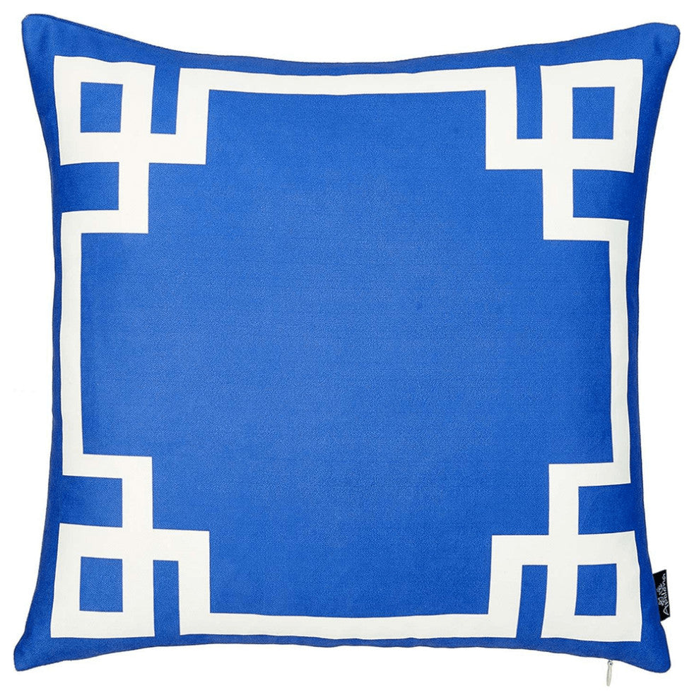 Blue and White Geometric Border Throw Pillow