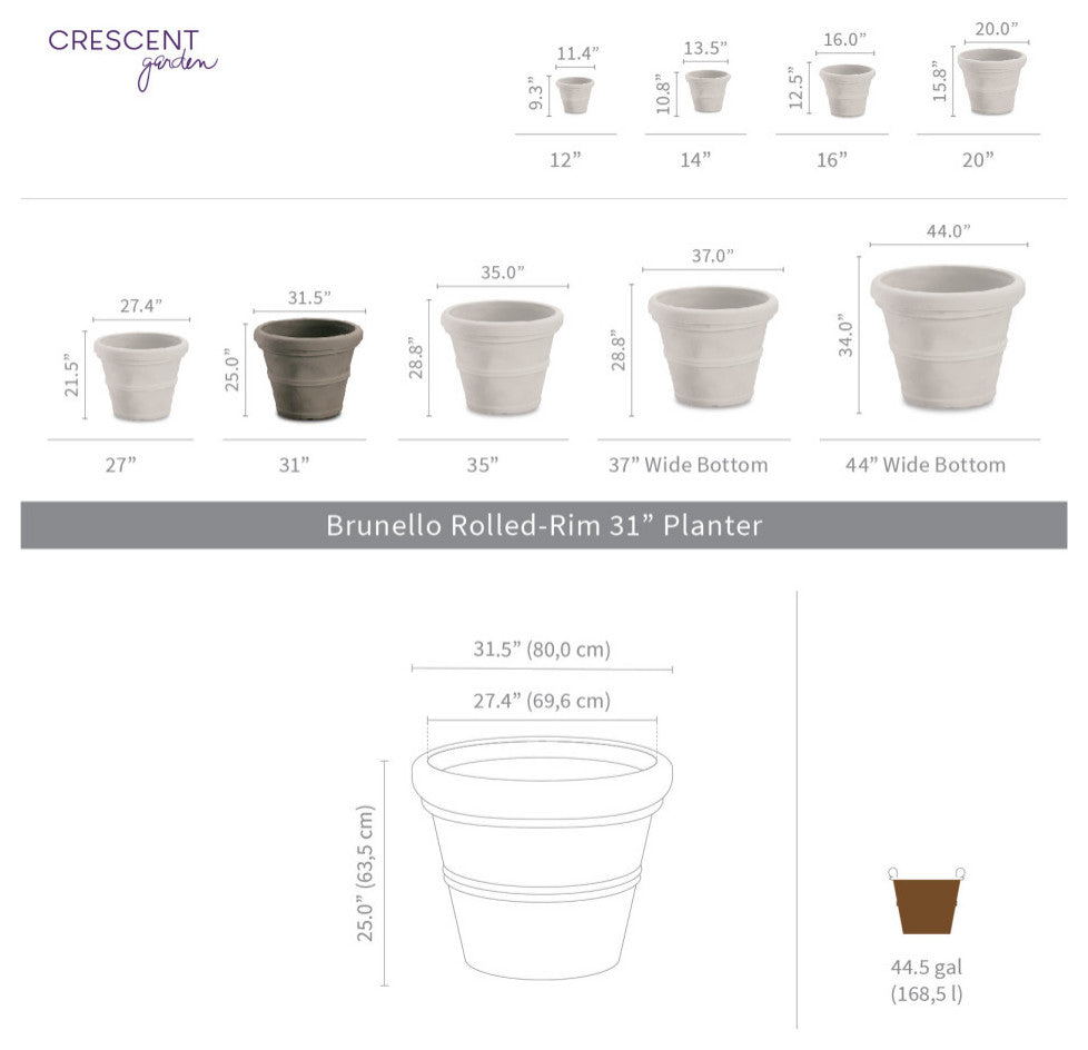 Brunello Planter, Weathered Concrete, 31"