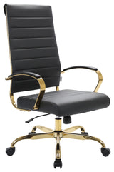 LeisureMod Benmar High-Back Leather Office Chair With Gold Frame