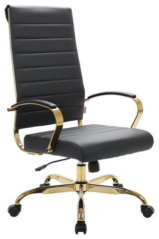 LeisureMod Benmar High-Back Leather Office Chair With Gold Frame