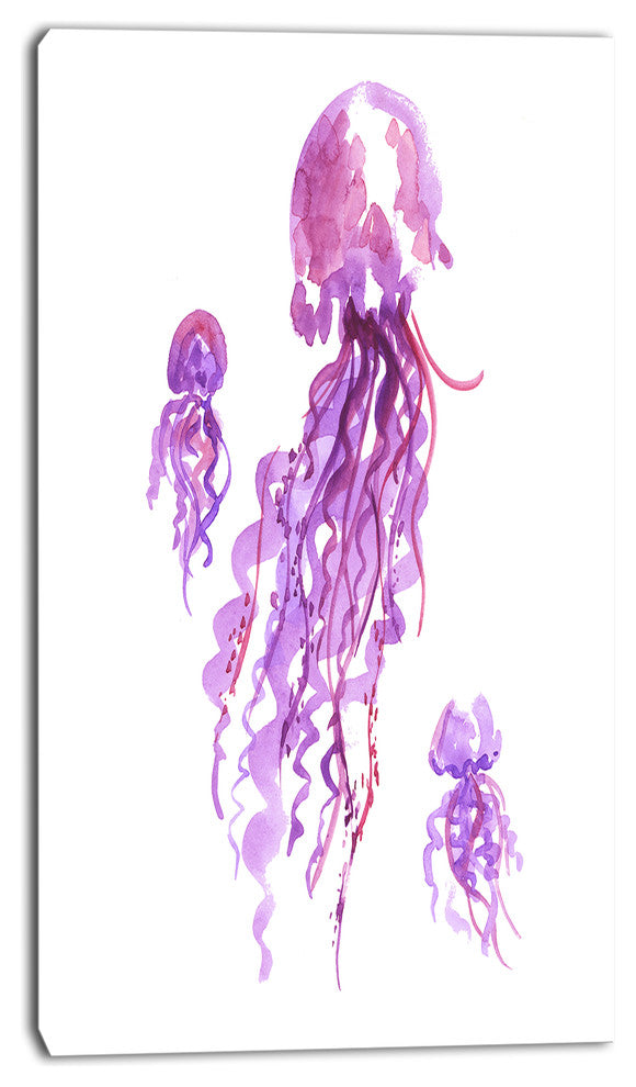 Purple Jellyfish Watercolor, Abstract Canvas Art Print, 16"x32"