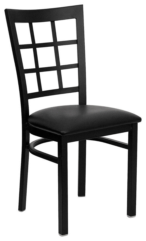 Dyersburg Metal Chair Black Window Back, Black Vinyl Seat