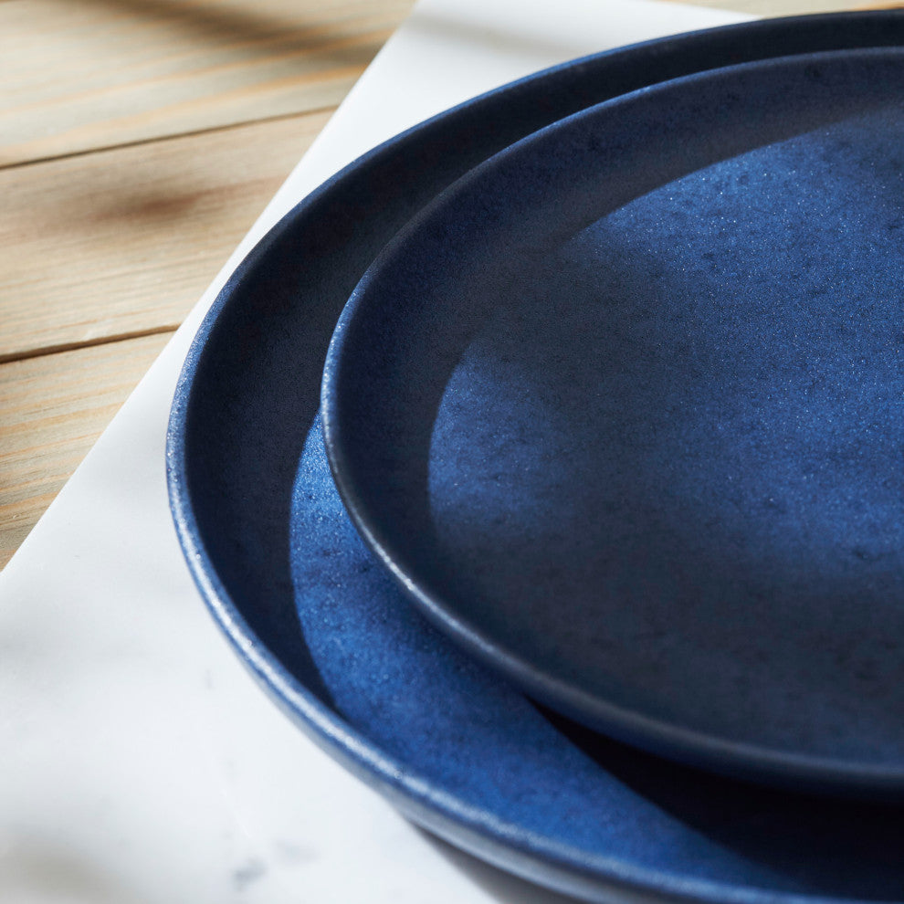 Porto by Stone Lain Macchio Stoneware Dinnerware Set, Blue Matte, 12-Piece