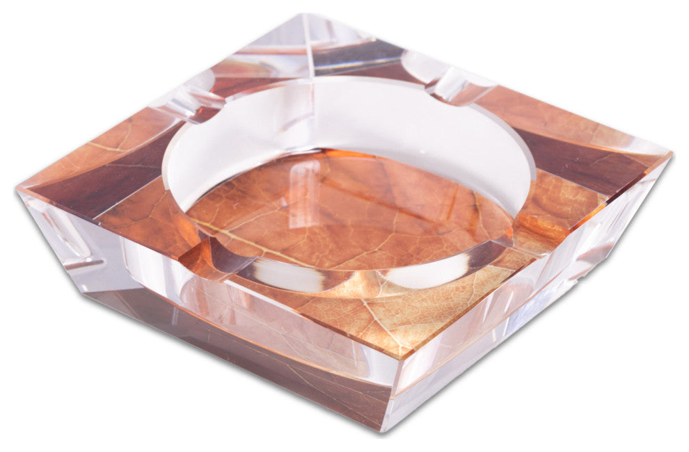 Tobacco Leaf Design Crystal Ashtray, 4 Cigar Rests