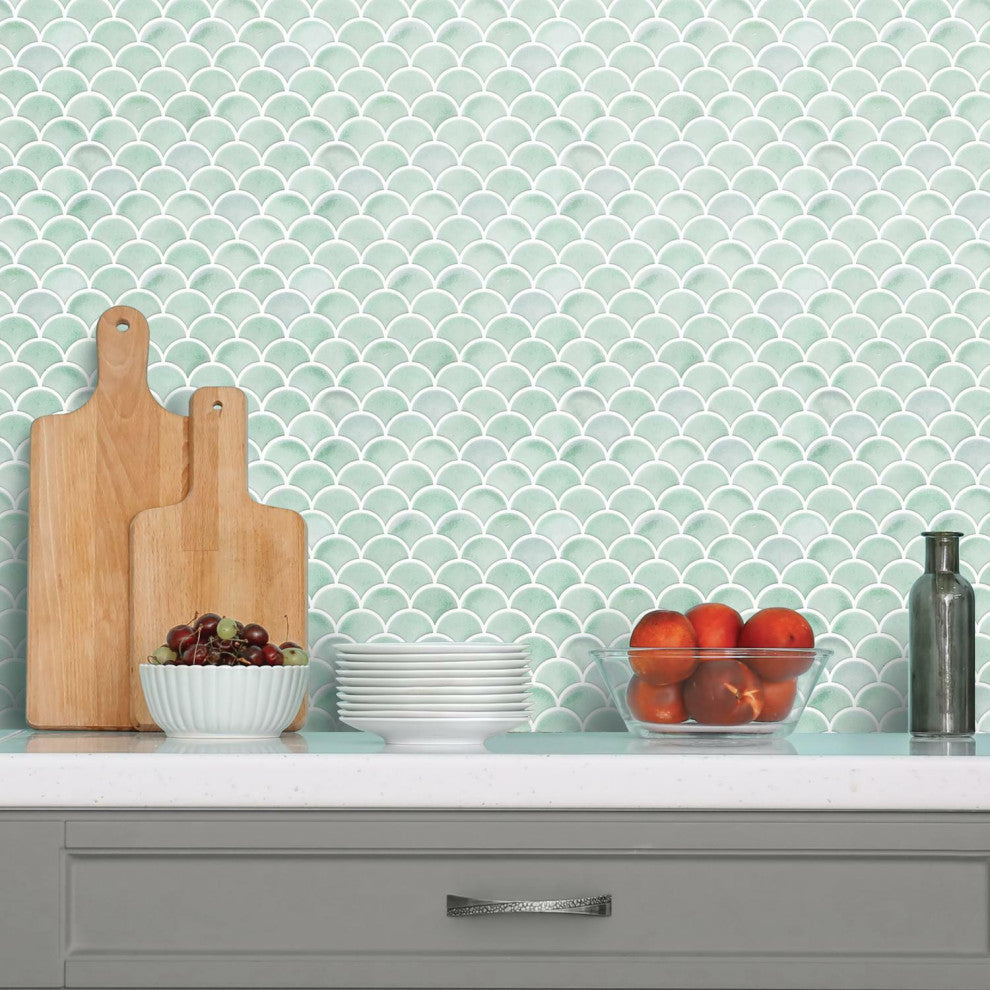Aqua Scallop Peel And Stick Backsplash