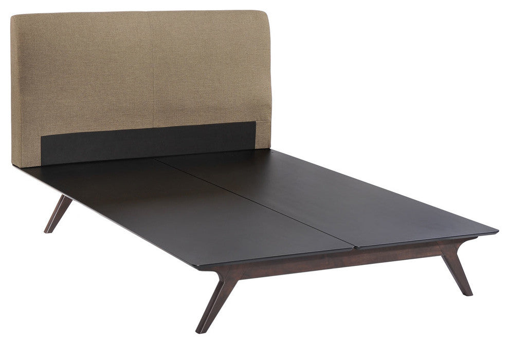 Modern Contemporary Wood Bed Frame, Latte Fabric, Queen Size