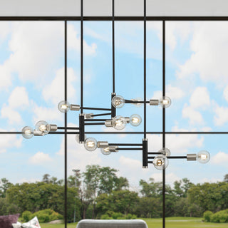 15 Light Black Extra Large Chandelier, Brushed Nickel Accents