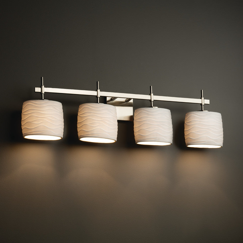 Limoges Union 4-Light Bath Bar, Oval, Brushed Nickel, Waves Shade