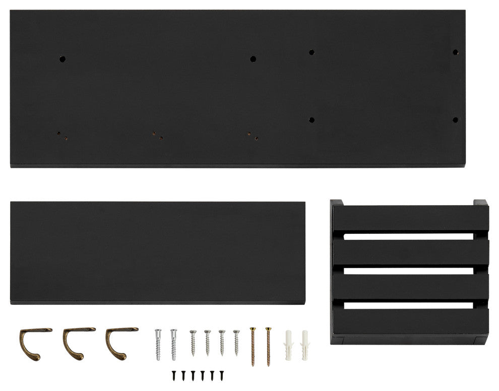 Danya B. Utility Shelf With Pocket and Hanging Hooks, Black