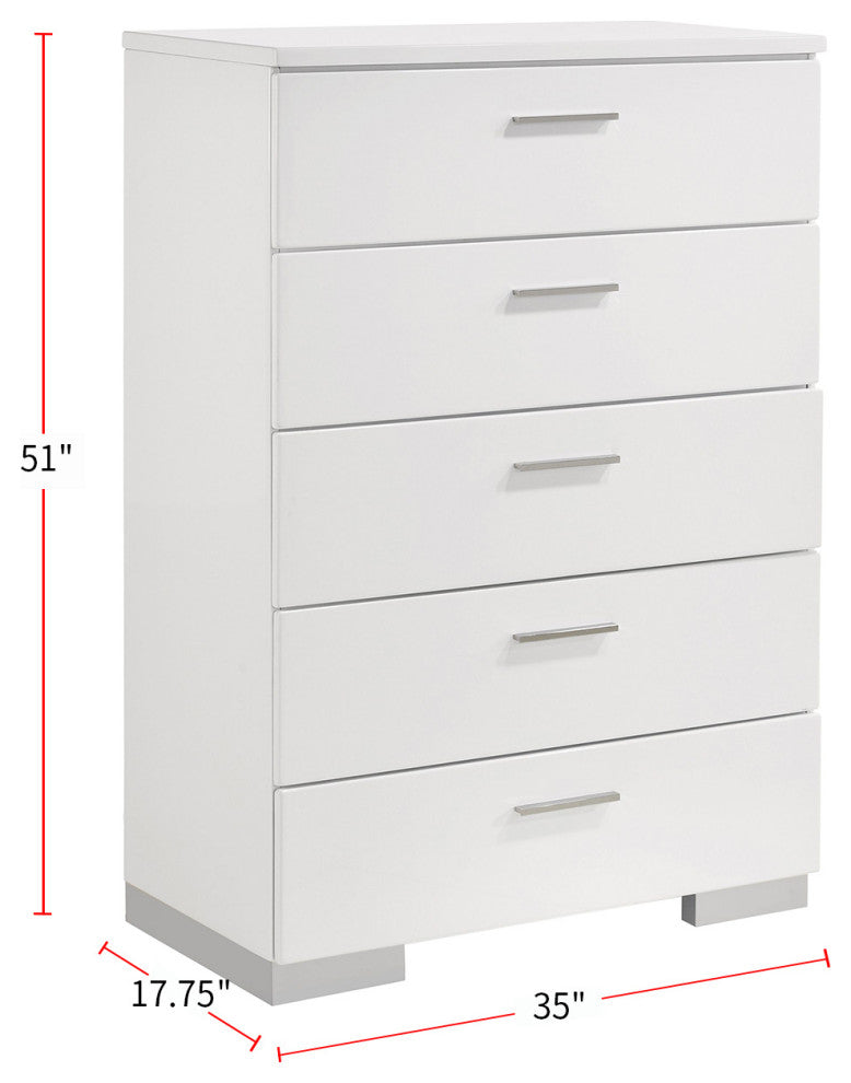 Wood Chest with 5 Drawers, Glossy White