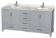 Sheffield 72" Gray Double Vanity, Calacatta Quartz Top, Square Sinks, No Mirror