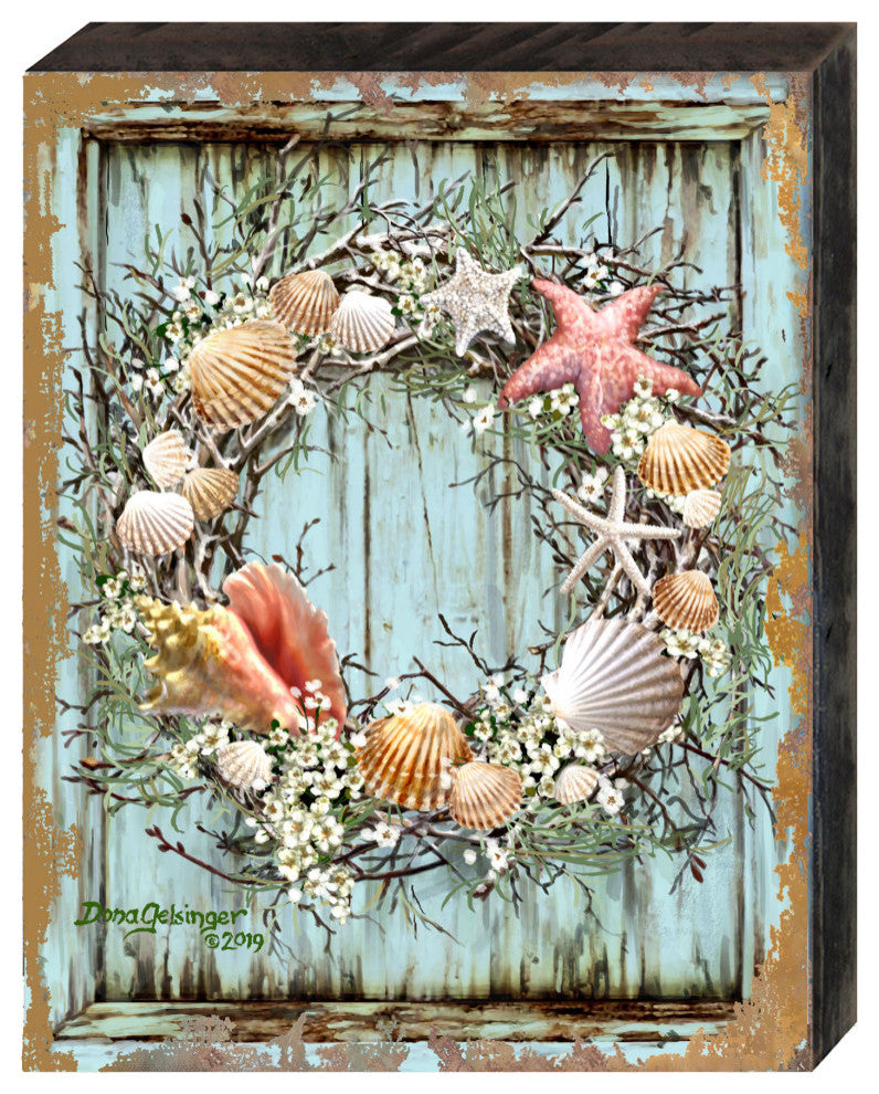 Christmas Coastal Wreath Wood, 48 x 36