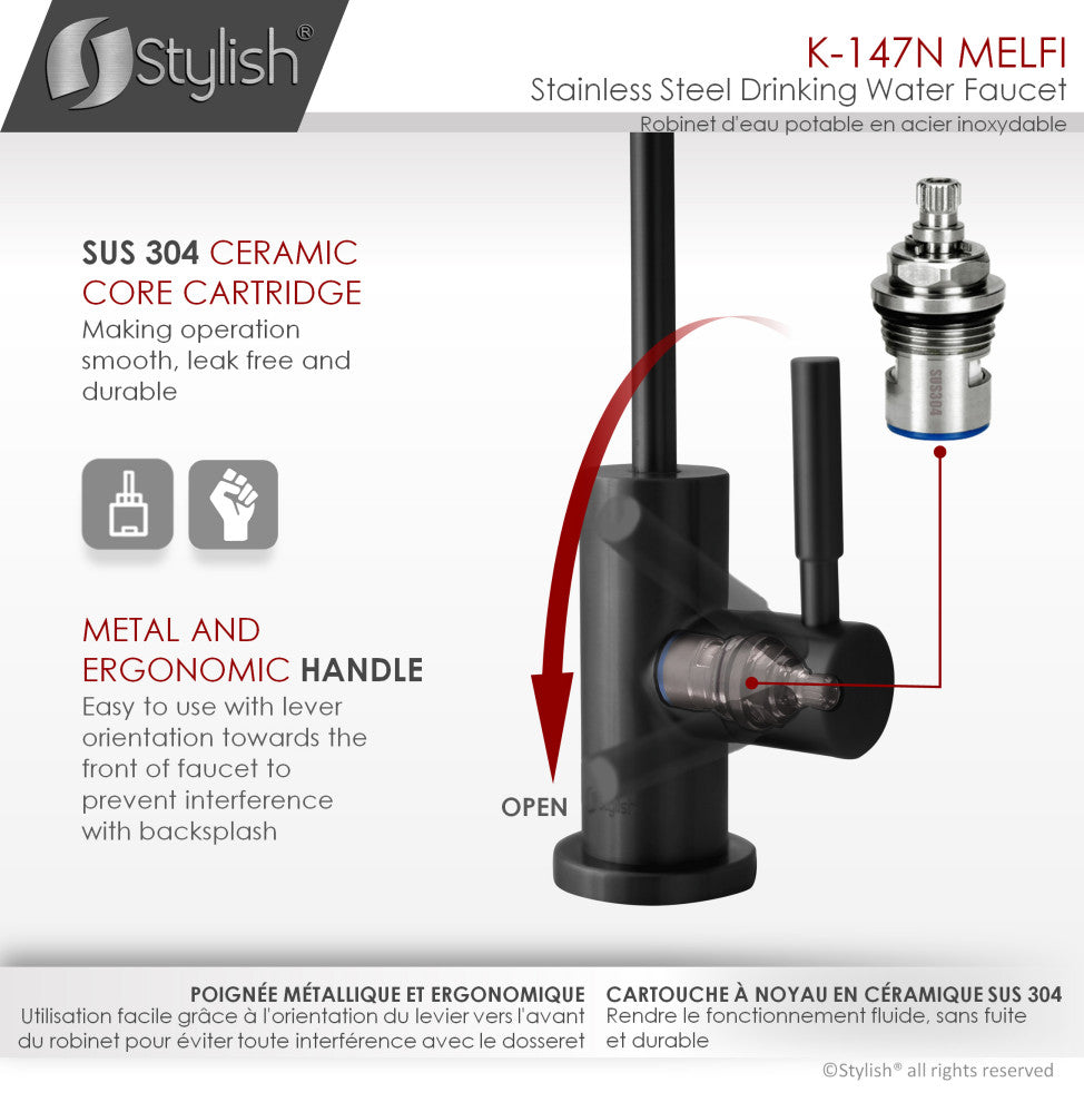 STYLISH Single Handle Stainless Steel Matte Black Drinking Water Kitchen Faucet