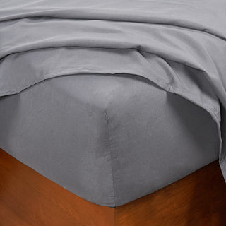 Serenta Lei Embroidered 4 Piece Bed Sheet Set, Silver Gray, Queen