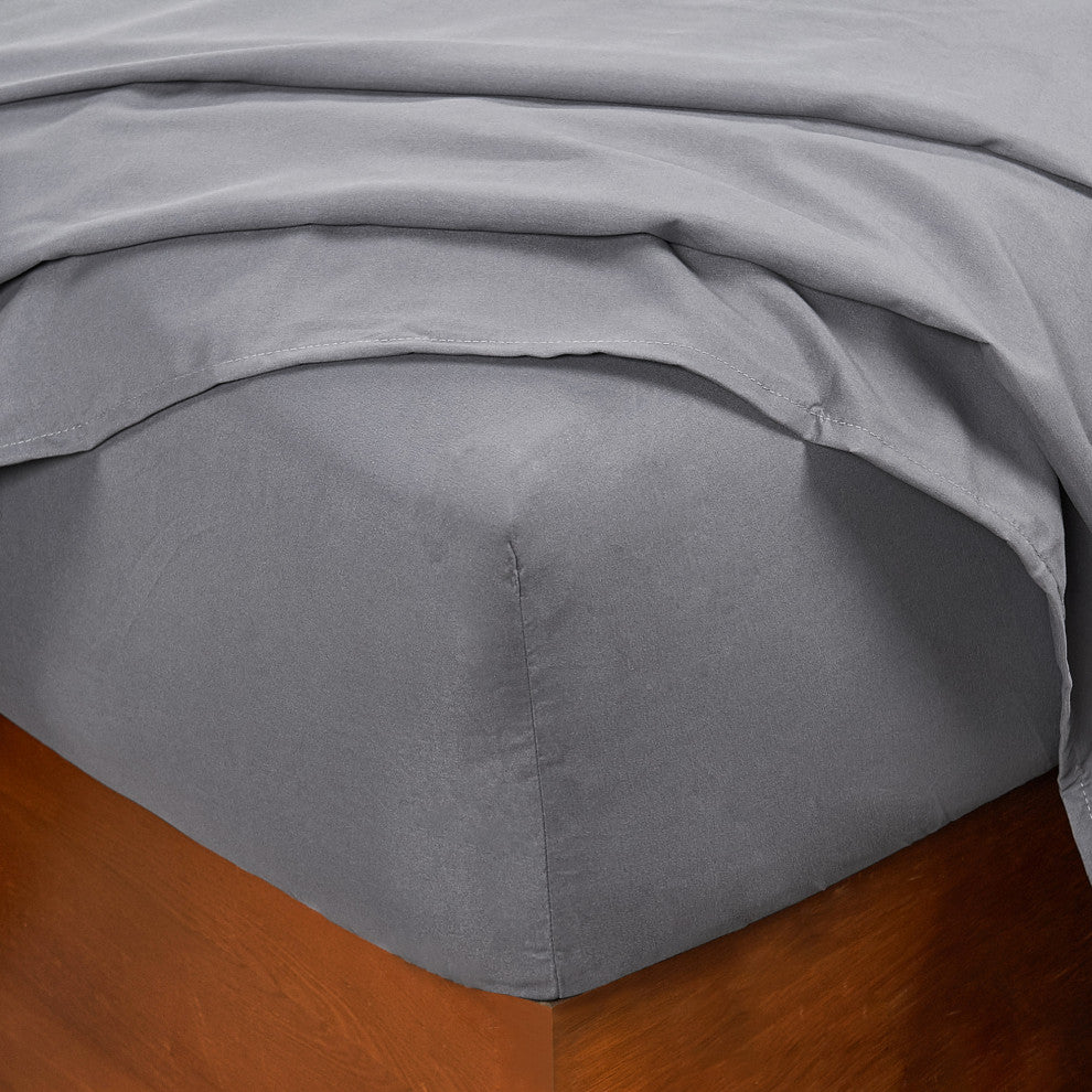 Serenta Lei Embroidered 4 Piece Bed Sheet Set, Silver Gray, Queen