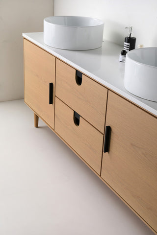 Newton Bath Vanity, Whitewash Oak, 72", Double Sink, Freestanding