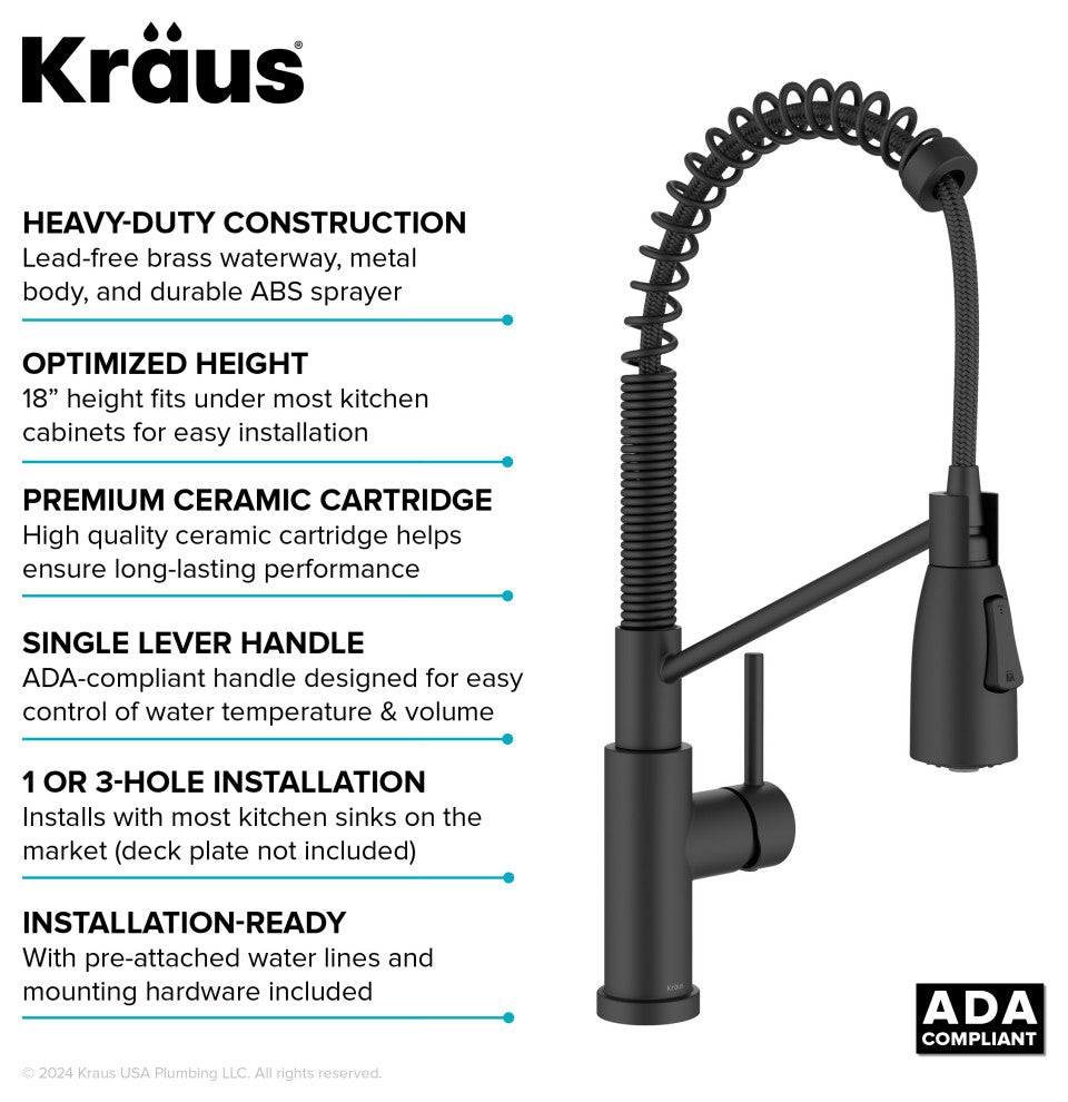 KRAUS Coda Commercial Style 2-Function 1-Handle Pull Down Kitchen Faucet, MB