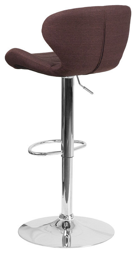 Contemporary Brown Fabric Adjustable Barstool With Chrome Base