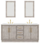 Hugo 72 Double Sink White Marble Countertop Vanity, Gray Oak With Mirrors