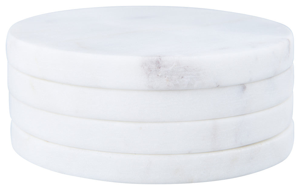 Round Marble Coasters With Mango Wood Holder, 5-Piece Set