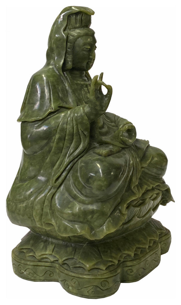 Green Stone Carved Guan Yin Tara Bodhisattva Avalokitesvara Statue Hws1795