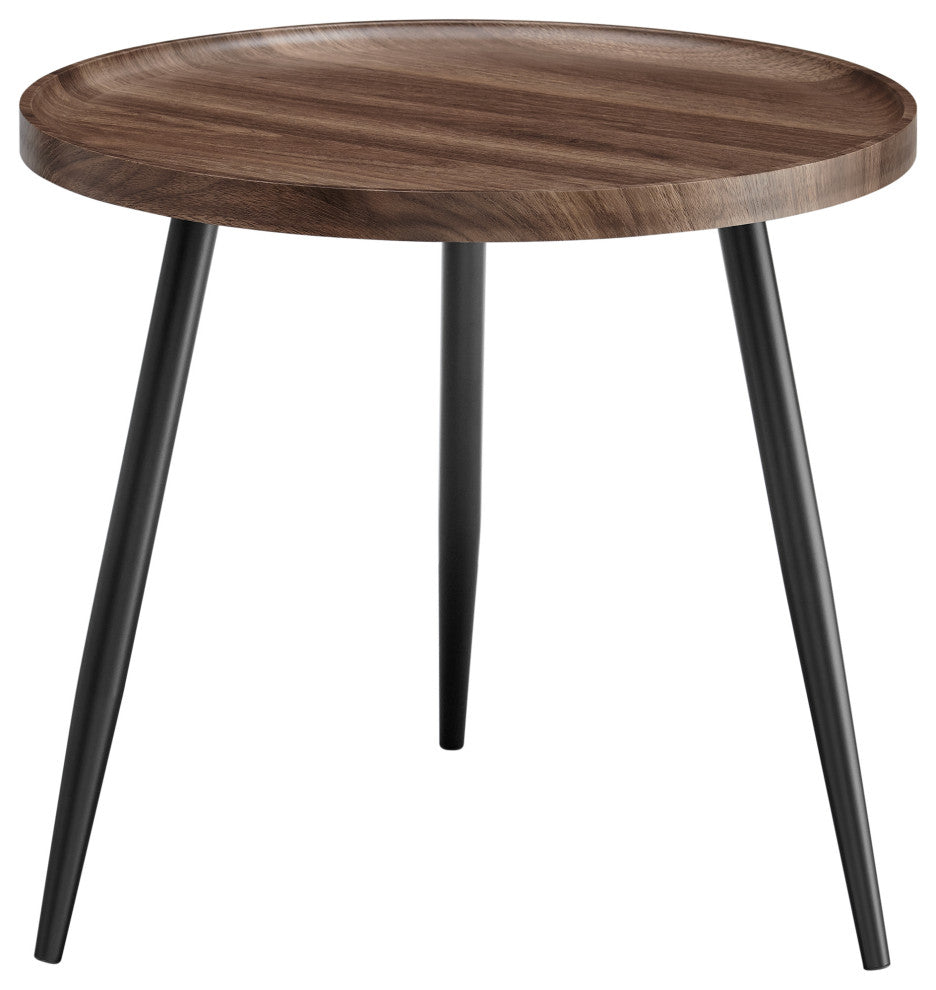 Danya B. Paxton Side Table With Modern Black Metal Taper Legs Round Walnut