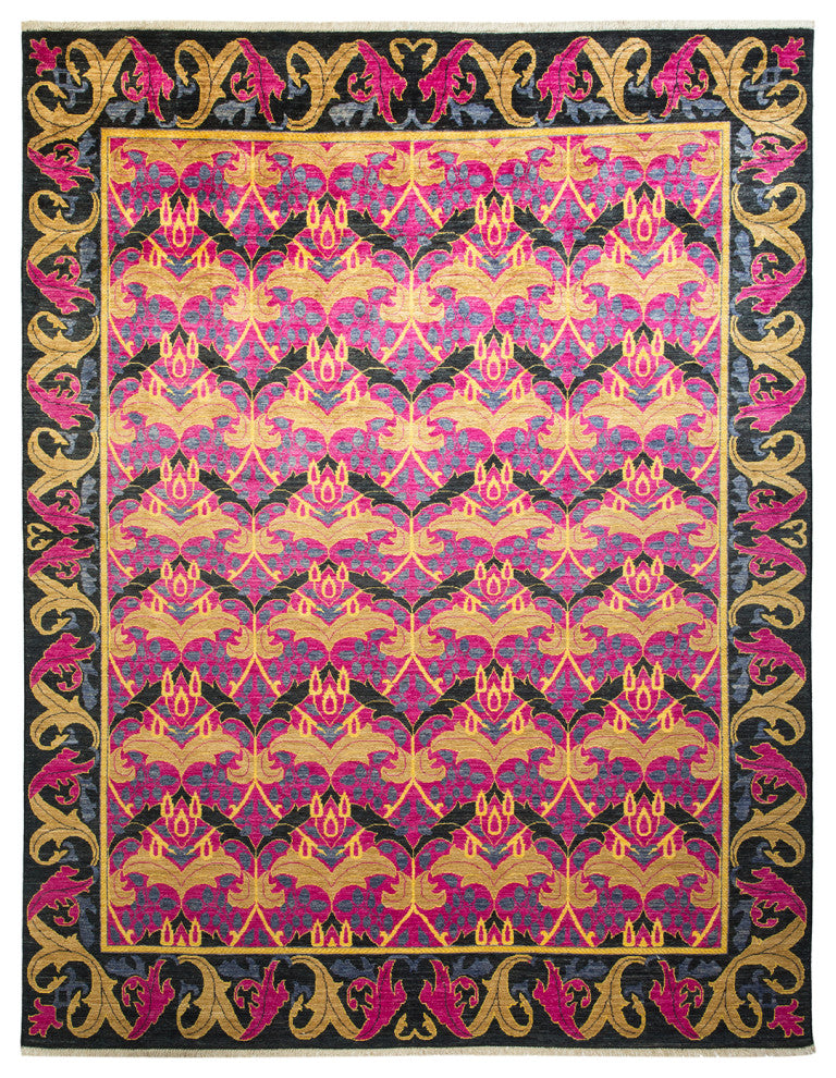 Arts and Crafts, One-of-a-Kind Hand-Knotted Area Rug Black, 7'10"x10'3"