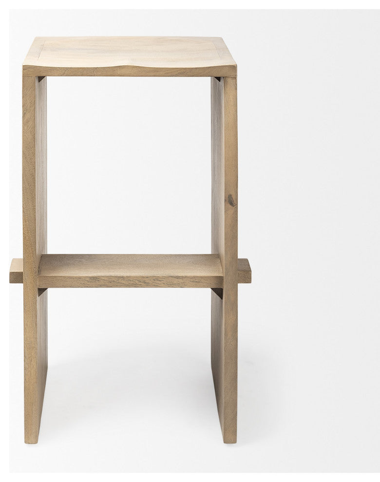 30" Minimal Light Brown Wood Bar Stool