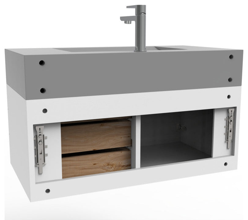 CastelloUSA Nile 36" Wall Mounted Vanity Set, White, Gray Top, Gold Handles