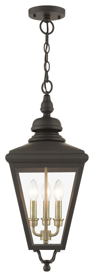 3 Light Bronze Outdoor Large Pendant Lantern, Antique Brass